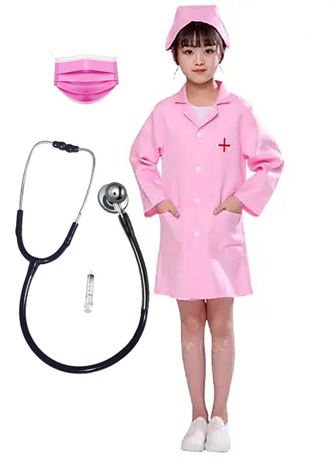 Fancy Agents Full Sleeves pink Nurse costume for kid girls| nurse costume with Stethoscope, mask, Headgear & Injection | Kids Fancy Dresses pink nurse for Birthday & any special Occasion (8-10 Years)